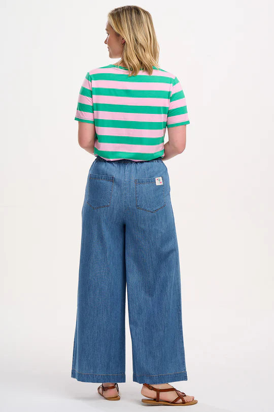SUGARHILL "Sylvie Scoop Neck T Shirt" (Green/Pink Stripe andFlower)
