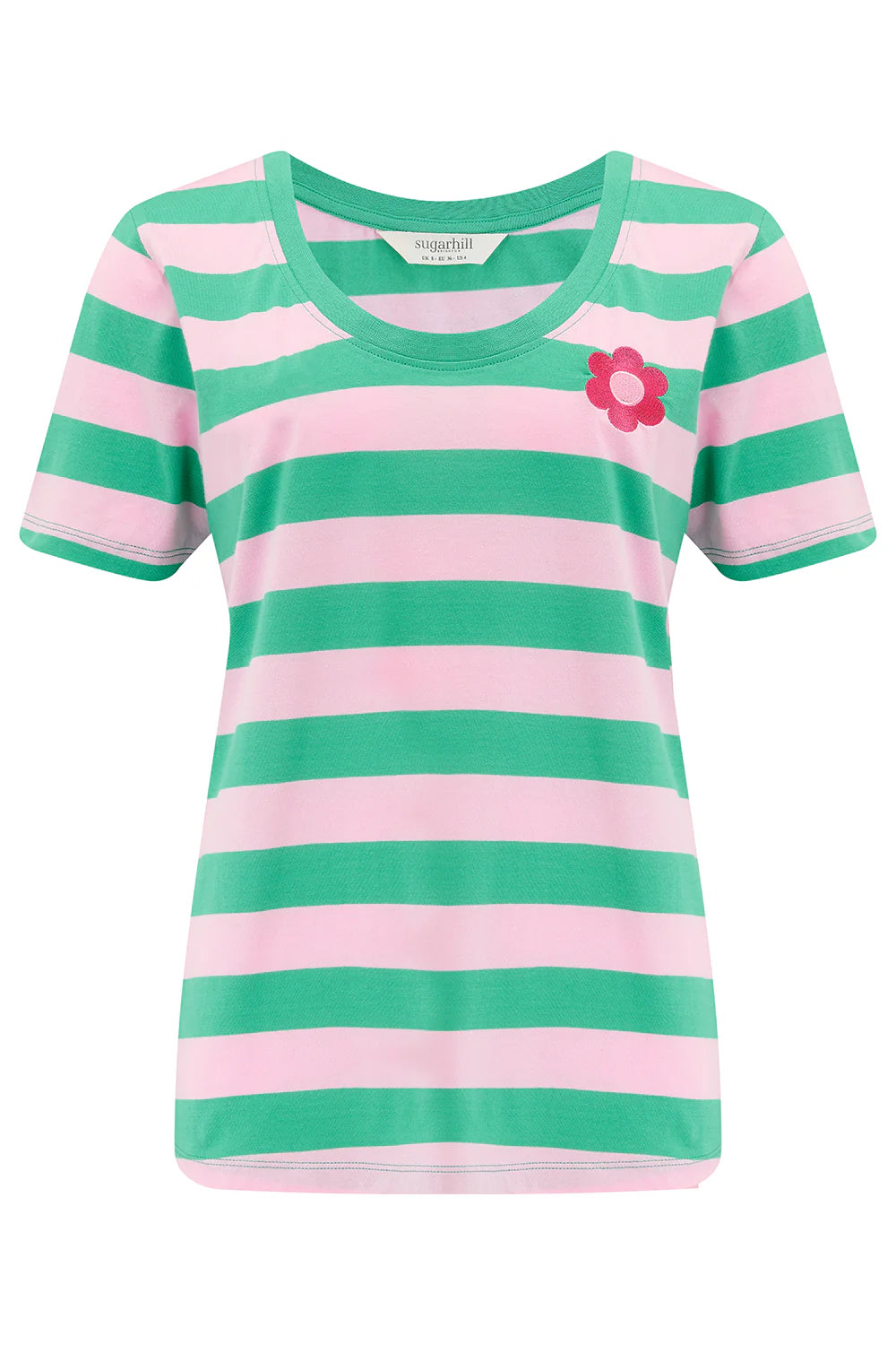 SUGARHILL "Sylvie Scoop Neck T Shirt" (Green/Pink Stripe andFlower)