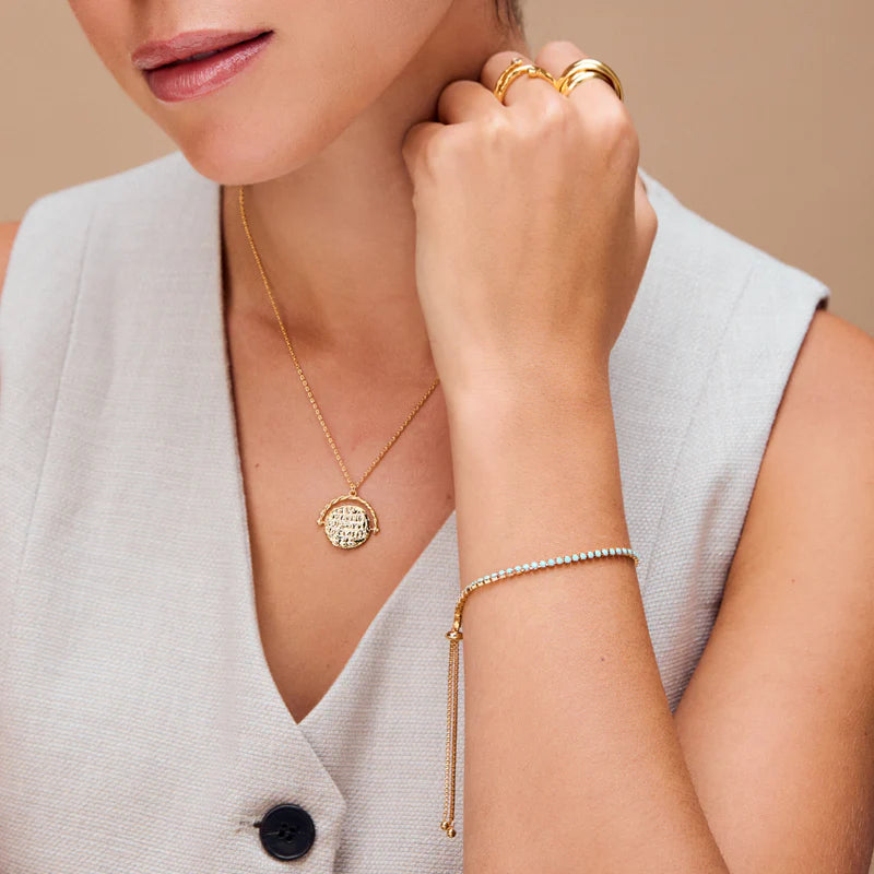 ORELIA "Fine Turq Tennis Slider Bracelet" (Gold)