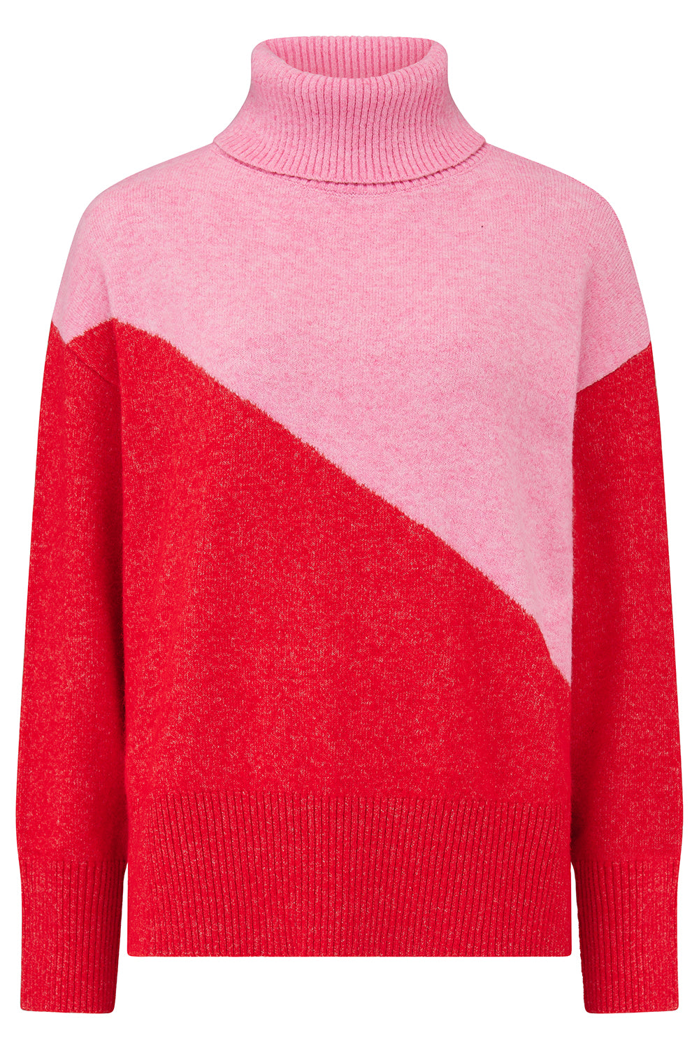 SUGARHILL "Winona Roll Neck Jumper" (Pink/Read Colour Block)