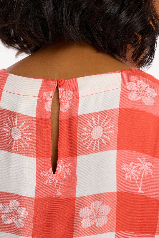 SUGARHILL "Wren Smock Dress" (Off White/Coral Tropical Gingham)