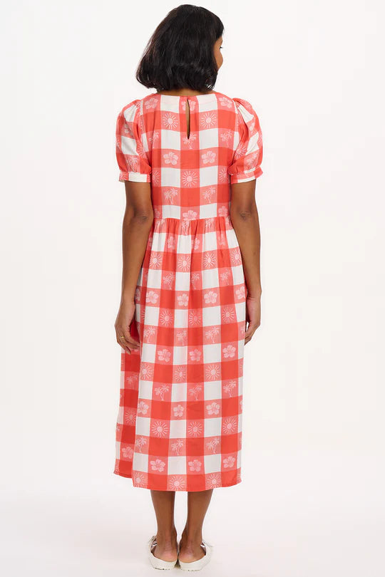 SUGARHILL "Wren Smock Dress" (Off White/Coral Tropical Gingham)