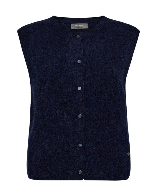 Soft knit vest from Scandi brand MOS MOSH crafted from a blend of warm wool and alpaca. It's designed in a regular fit with a beautiful button closure. Wear over a shirt, a dress or with tailored pants for a casual work look.