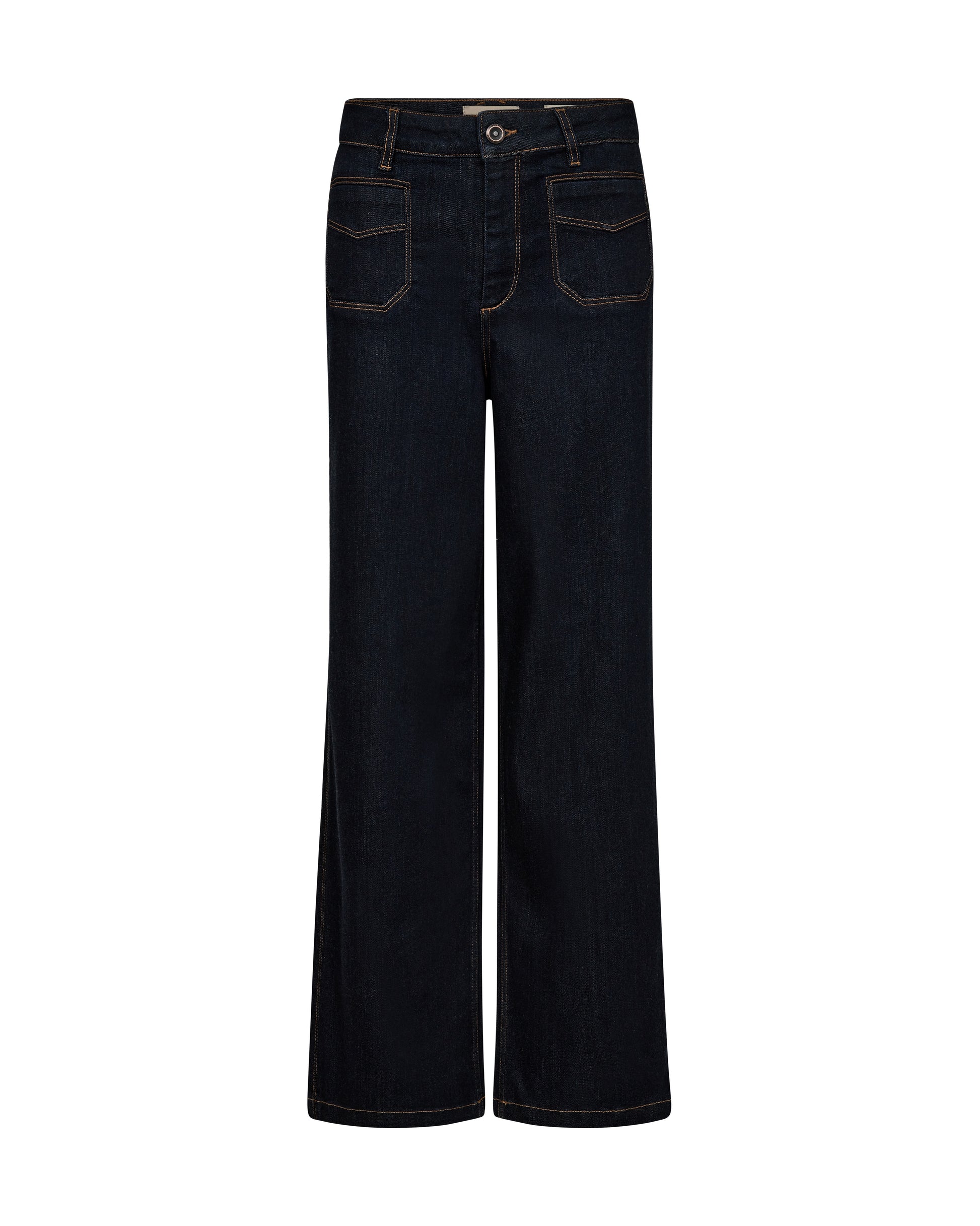 Chic flare-fit jeans from MOS MOSH, designed with flattering high rise and crafted from a luxurious blend of viscose, cotton, and lyocell for a supremely soft finish. Finished with a timeless five-pocket design and striking contrast stitching against the rich dark denim, they exude effortless sophistication. Pair them with a statement tee and an oversized blazer.