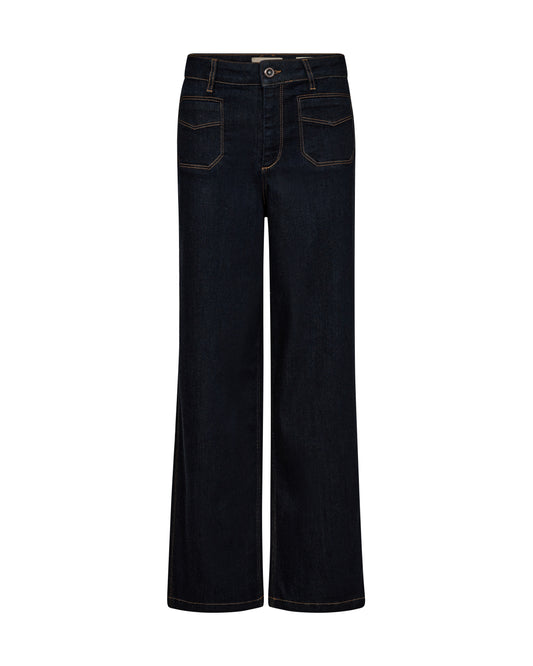 Chic flare-fit jeans from MOS MOSH, designed with flattering high rise and crafted from a luxurious blend of viscose, cotton, and lyocell for a supremely soft finish. Finished with a timeless five-pocket design and striking contrast stitching against the rich dark denim, they exude effortless sophistication. Pair them with a statement tee and an oversized blazer.