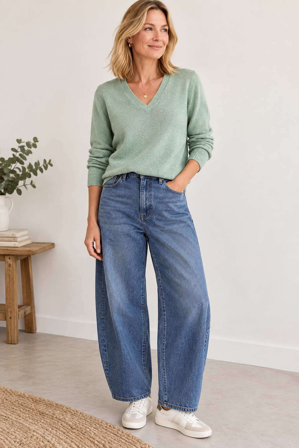 MOS MOSH "MMMape Sophia V-Neck Knit "(Frosty Green)