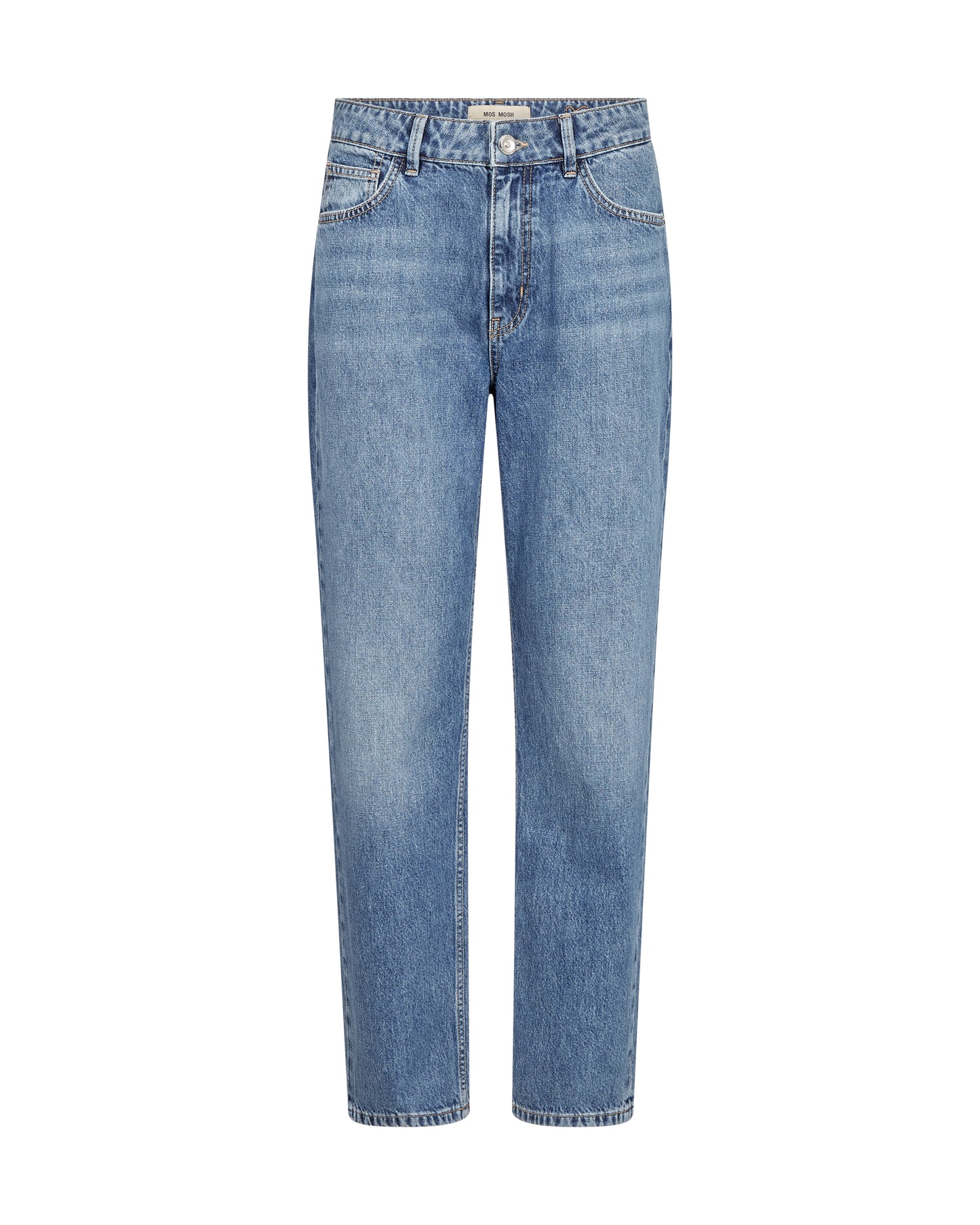 These cool boyfriend jeans from Mos Mosh are designed in a boyfriend fit with high rise, classic 5-pocket design and a clear menswear inspired look. They have large turn-ups at the bottom hem and a leather batch on the back. Complete the cool look by pairing them with a loose shirt, a waistcoat, and an oversize blazer.