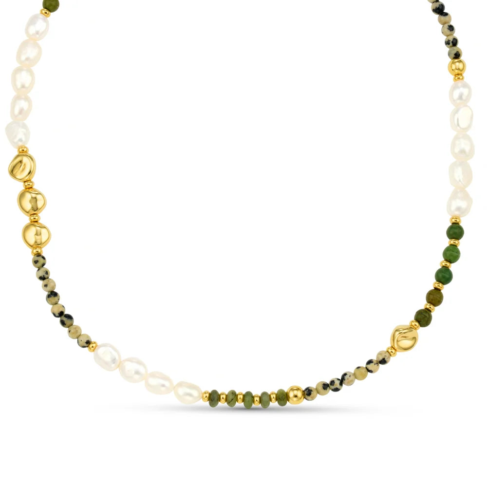 ORELIA "ORE40528 Moss Semi Precious & Pearl Necklace"