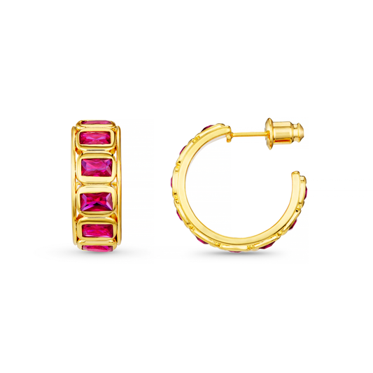 The Crystal Baguette Mid Size Hoop Earrings in pink from ORELIA can be worn alone, or paired with your favourite gold jewellery. Featuring mid sized open gold hoop earrings, with pink cubic zirconia crystal details.
