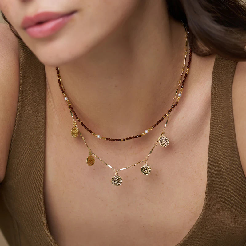 ORELIA " Molten Coin Multi Drop Necklace" (Gold)