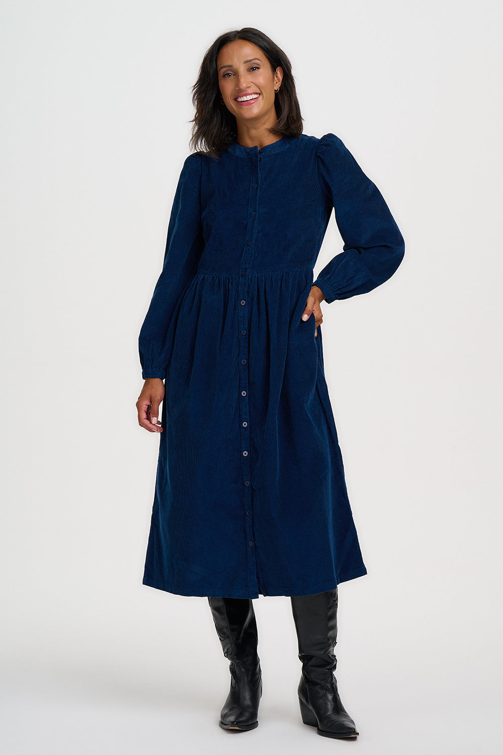 SUGARHILL "Reba Cord Midi Dress" (Teal)