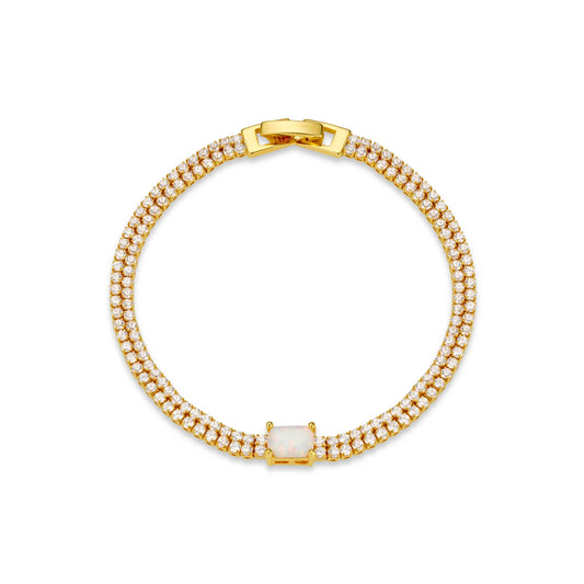 Sparkle twice as bright with the Opal &amp; Crystal Double Row Tennis Bracelet from ORELIA. Featuring two rows of sparkling crystals and a central iridescent opal for unmatched elegance.Lightweight, comfortable, and secured with a sleek clasp, it’s perfect for dressing up or adding a touch of glamour to any outfit.