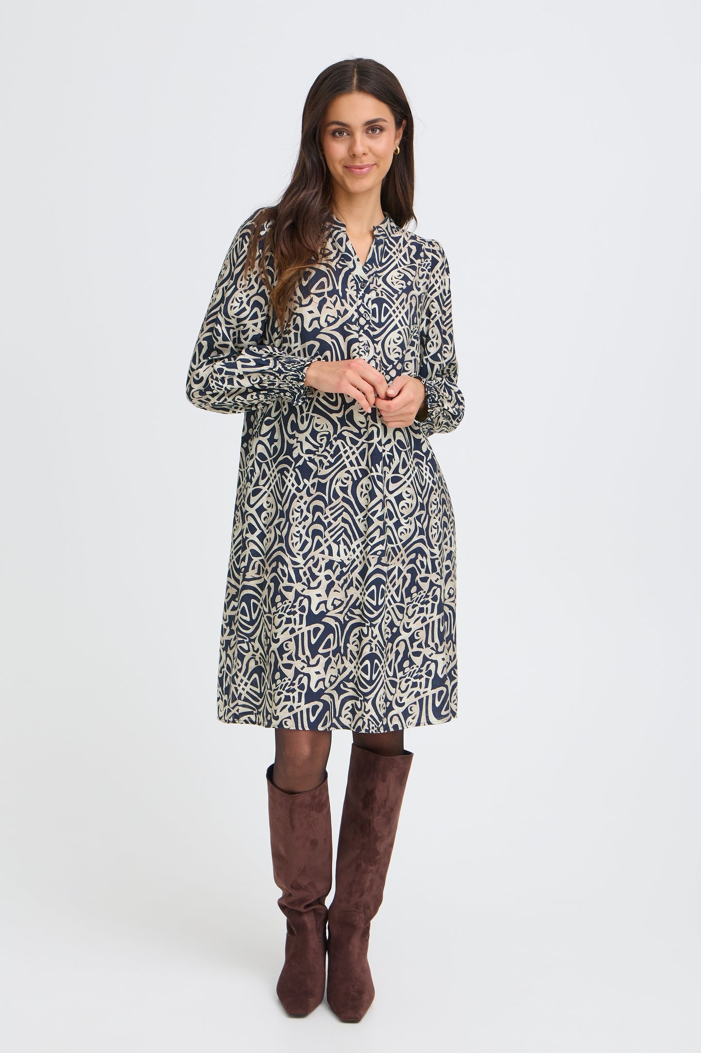 FRANSA "FRAriana Dress 16" (Art Lines Navy)