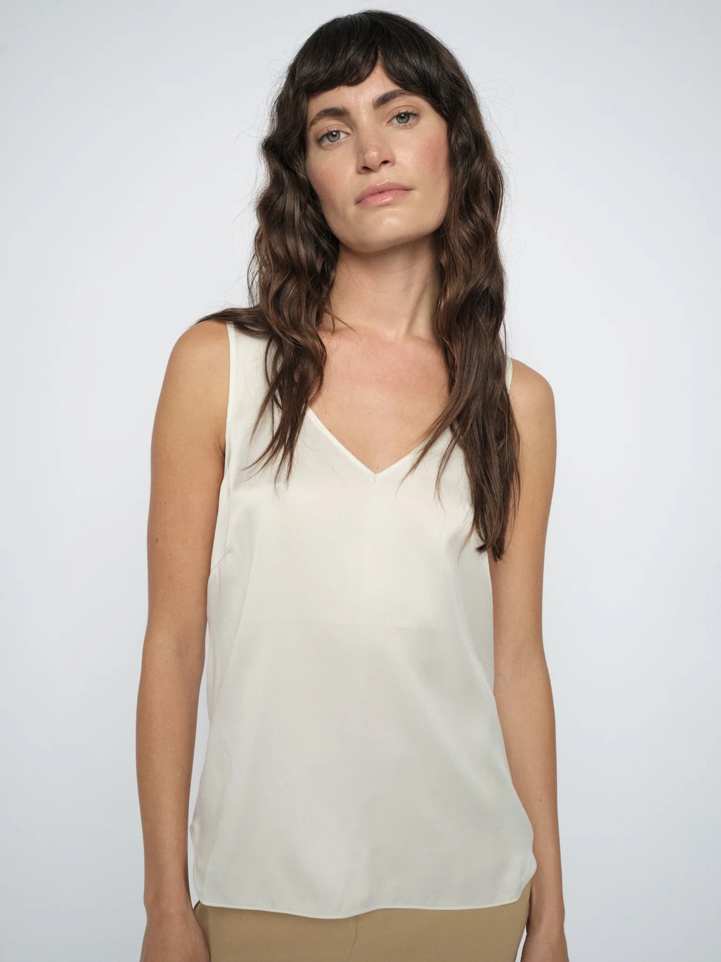 MOS MOSH "MMAstrid V Neck Silk Tank Top" (Ecru/Black/Shadow)