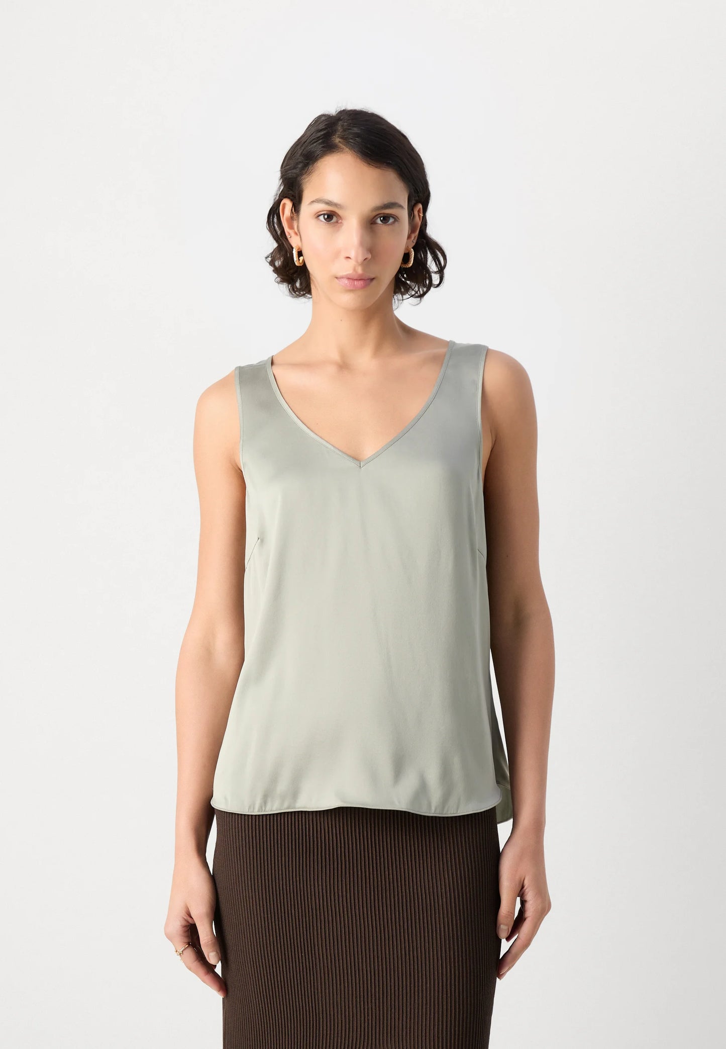 MOS MOSH "MMAstrid V Neck Silk Tank Top" (Ecru/Black/Shadow)