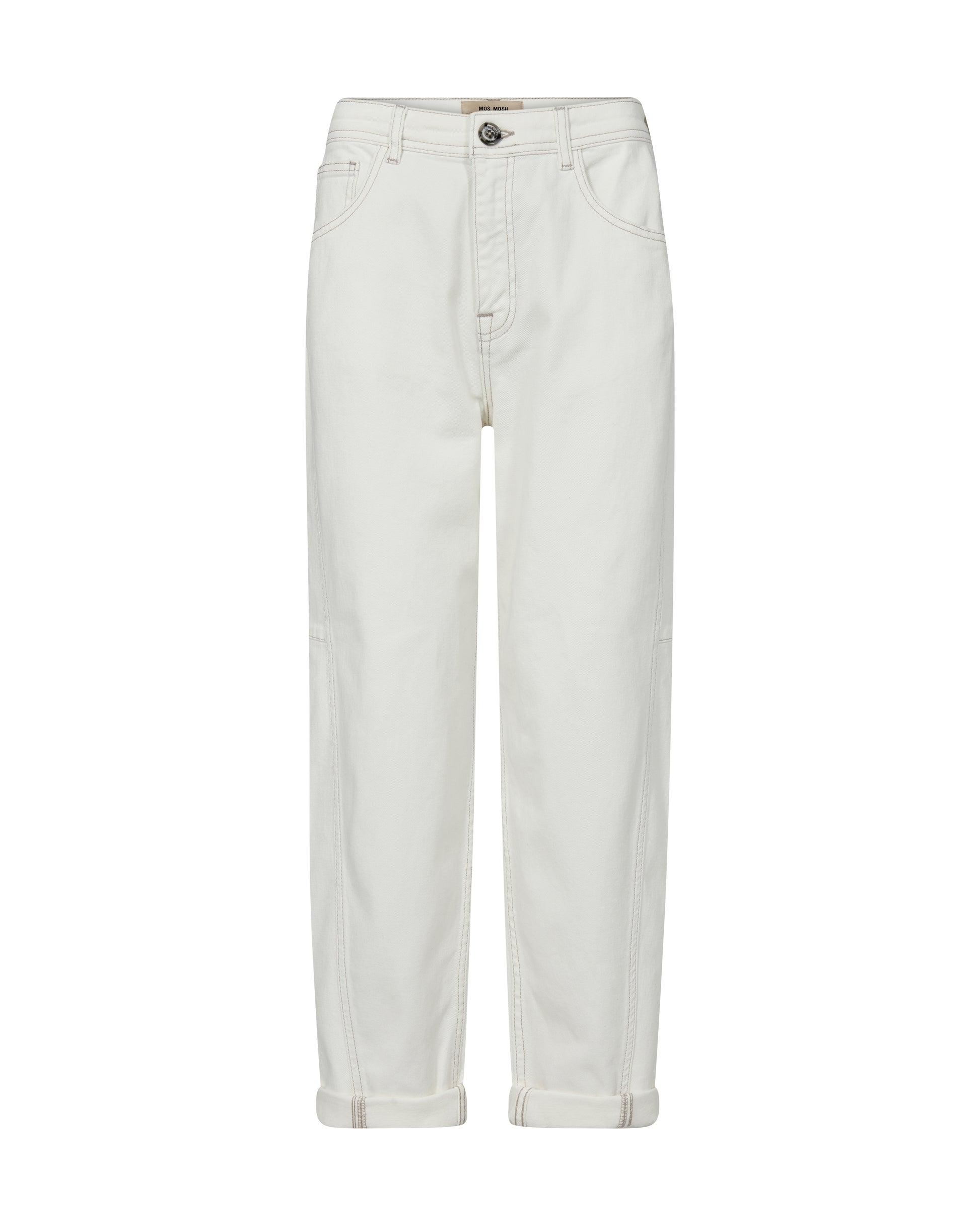 These pants from Mos Mosh are designed in a relaxed boyfriend fit with a mid-rise waist, offering a cool and effortless look. Crafted from soft cotton with a hint of stretch for comfort, they feature classic details like a button and concealed zipper. Style them with a crisp shirt or a simple tee for a laid-back yet polished outfit.