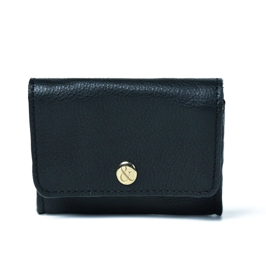 With more space for your cards and notes, and an added zip section for your coins, our new Amelie purse will keep your money and cards in place.

Hand made in our super soft black pebble leather with our personalised ampersand popper stud closure.