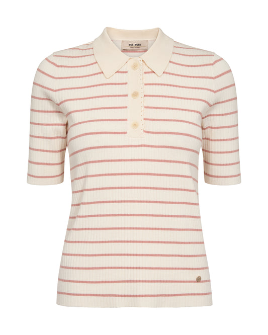 A refined take on the classic polo from MOS MOSH. This soft, striped knit is designed in a regular fit with short sleeves, a classic collar, and button placket. The fine knit texture gives it a timeless, feminine look. Pair it with jeans or tailored trousers for effortless everyday elegance.