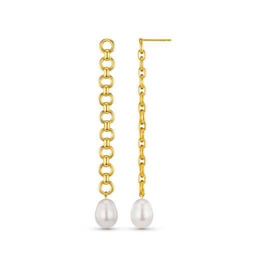 Let's add pearls into your ear stack from ORELIA, with the showstopping Chain &amp; Pearl Drop Earrings. Featuring gold chain drops, finished with a pearl charm, and a stud fastening.