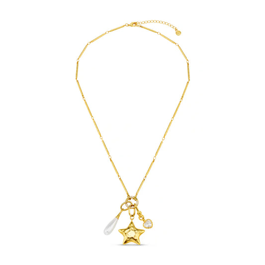 ORELIA "Mixed Charm Long Cluster Necklace" (Gold)