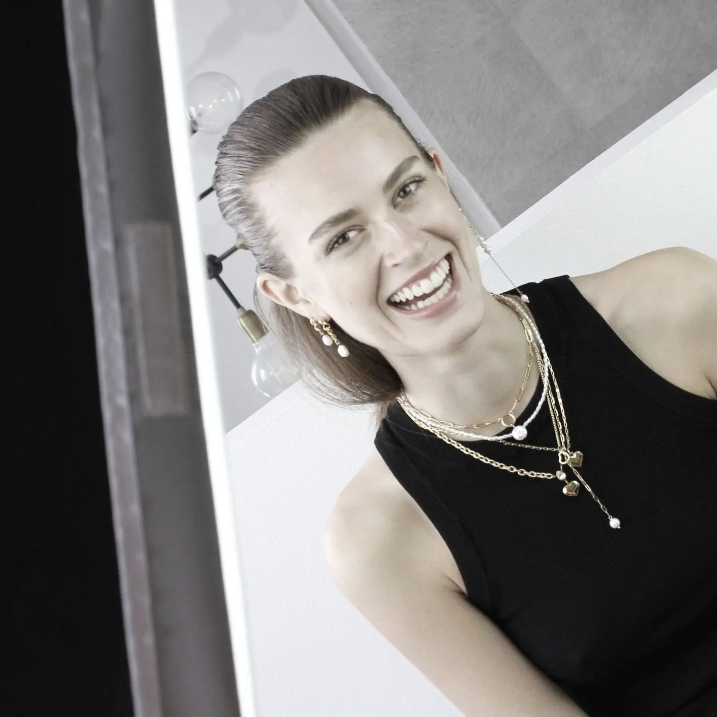 DANSK "Love Waterproof Clear CZ Multi Chain Necklace" (Gold Plated)