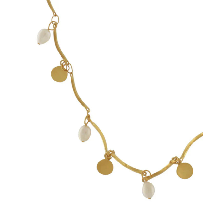 DANSK "Joy Waterproof Coin & Pearl Necklace" (Gold Plated)