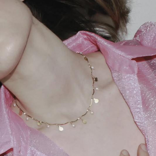 DANSK "Joy Waterproof Coin & Pearl Necklace" (Gold Plated)