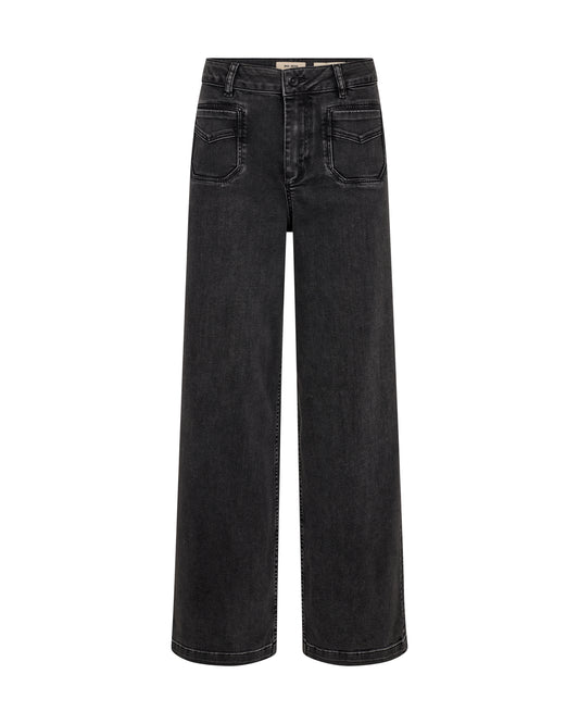 Chic flare-fit jeans from MOS MOSH, designed with flattering high rise and crafted from a luxurious blend of viscose, cotton, and lyocell for a supremely soft finish. Finished with a timeless five-pocket design and striking contrast stitching against the rich dark denim, they exude effortless sophistication. Pair them with a statement tee and an oversized blazer