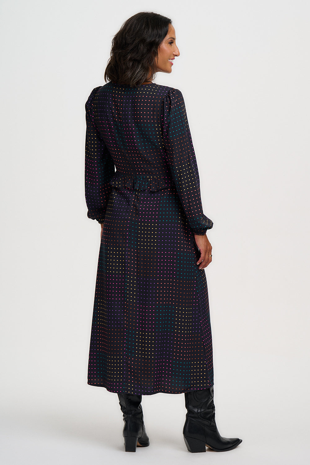 SUGARHILL "Crystal Midi Dress" (Black Dot Matrix)