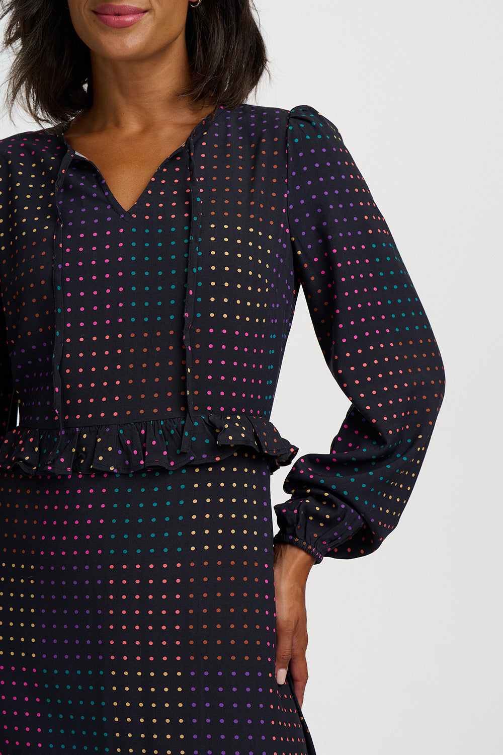SUGARHILL "Crystal Midi Dress" (Black Dot Matrix)