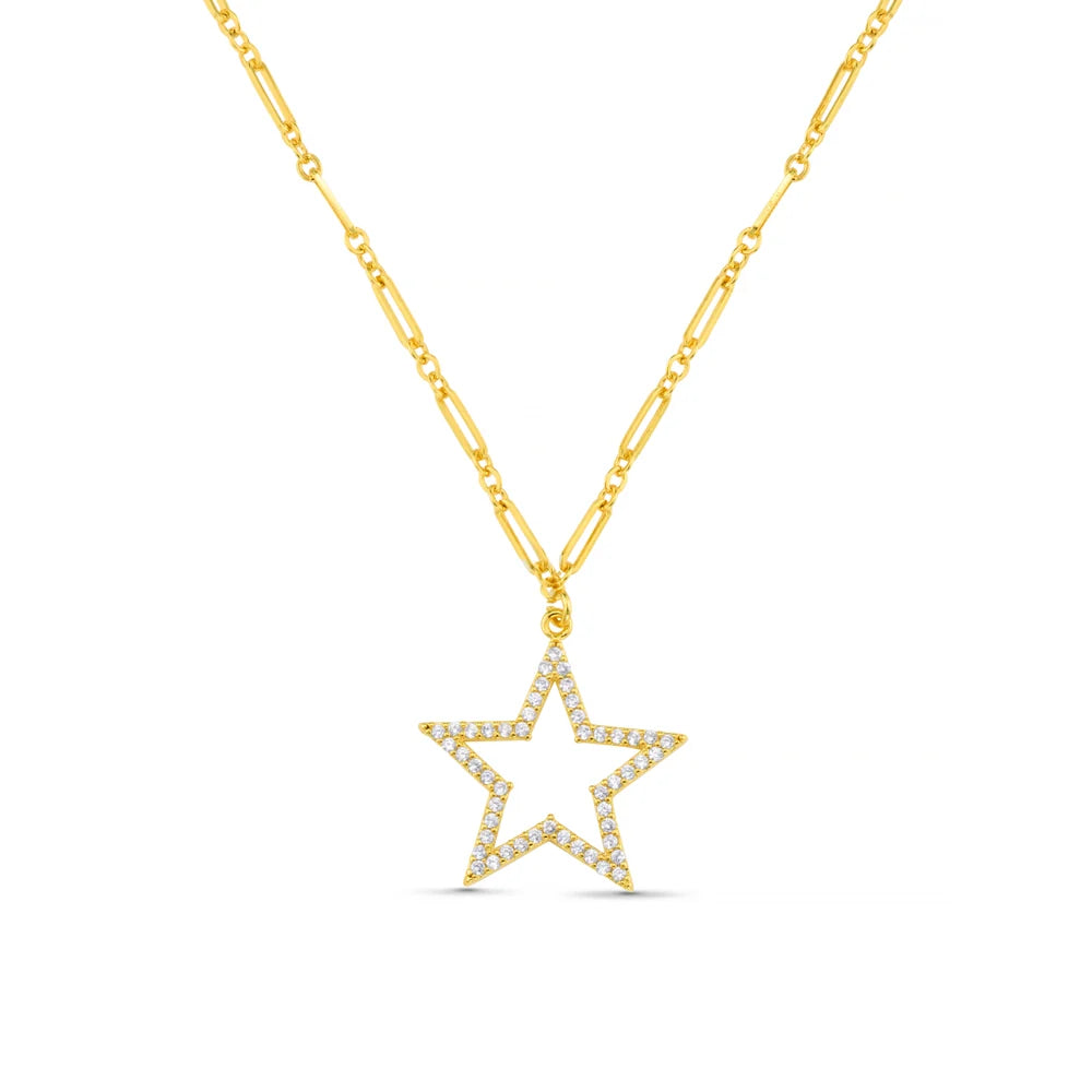 ORELIA "ORE40854 Statement Crystal Cut Out Star Necklace" (Gold)