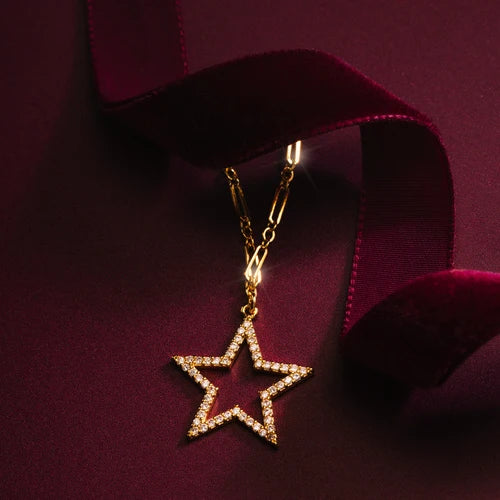 ORELIA "ORE40854 Statement Crystal Cut Out Star Necklace" (Gold)