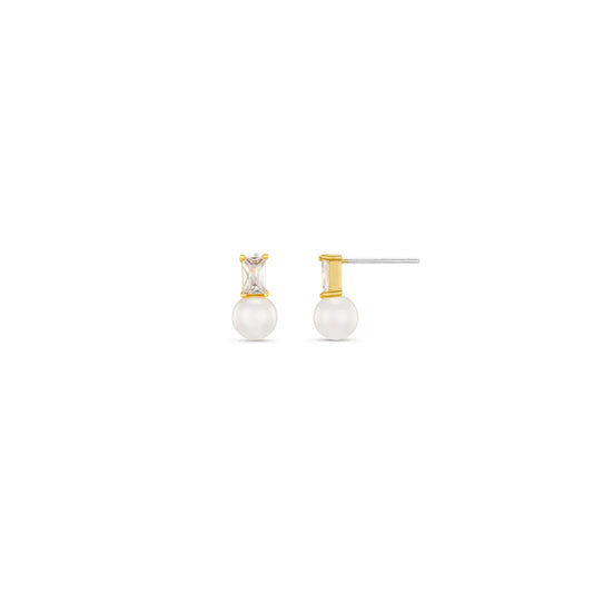 ORELIA "Crystal Baguette & Pearl Stud" (Gold)
