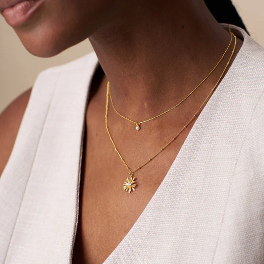 ORELIA "Crystal Daisy Charm Necklace" (Gold)