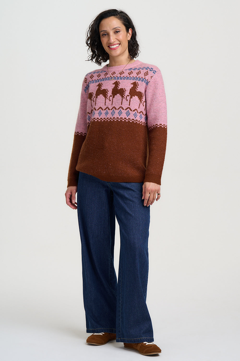 SUGARHILL "Devin Jumper" (Pink/Brown Folk Horses)