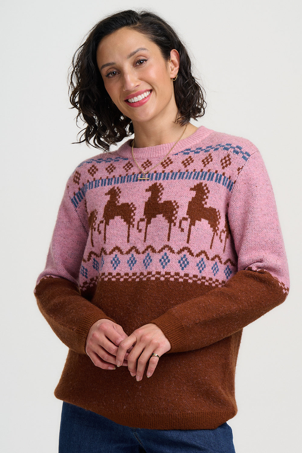 SUGARHILL "Devin Jumper" (Pink/Brown Folk Horses)