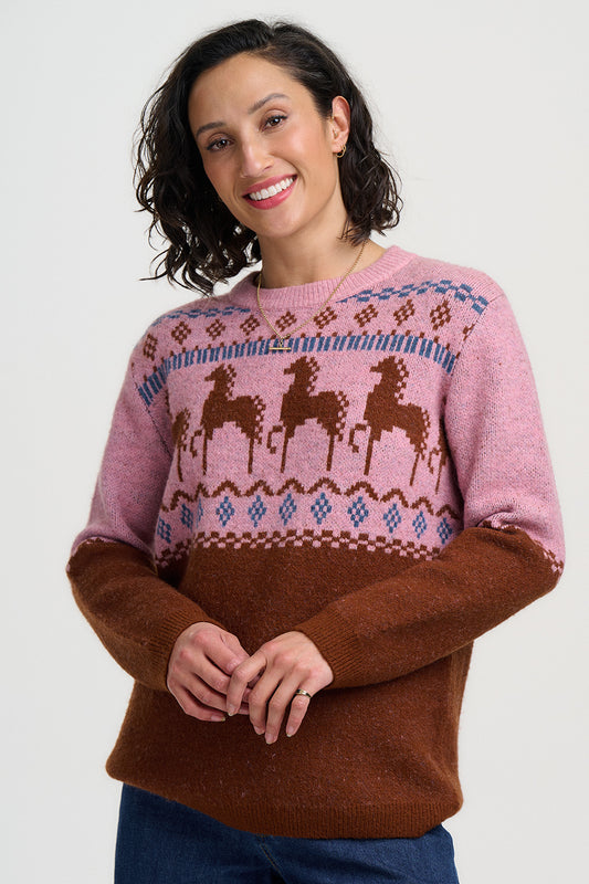SUGARHILL "Devin Jumper" (Pink/Brown Folk Horses)