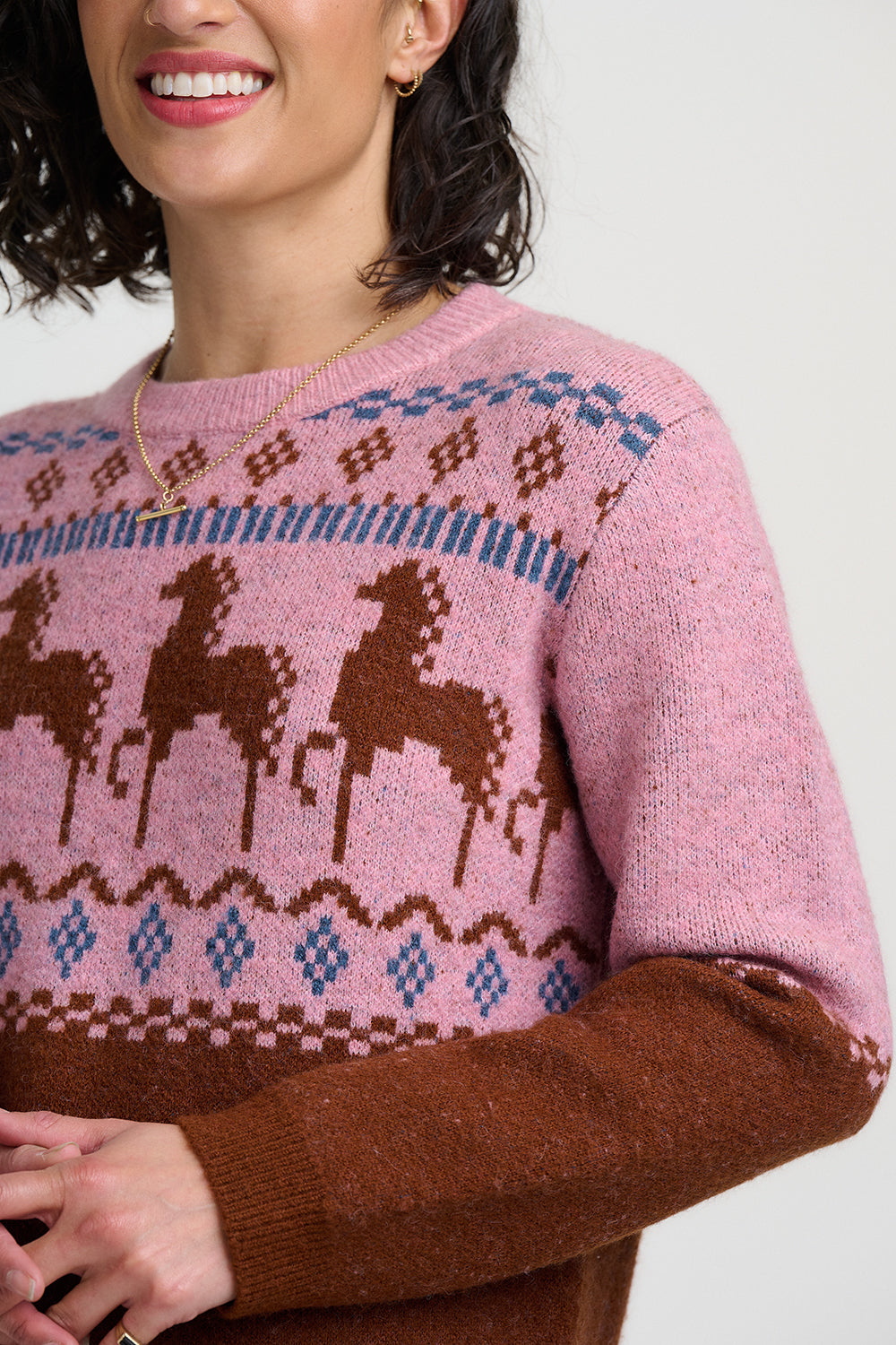 SUGARHILL "Devin Jumper" (Pink/Brown Folk Horses)