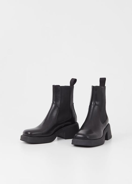 chunky leather boot with block heel and platform