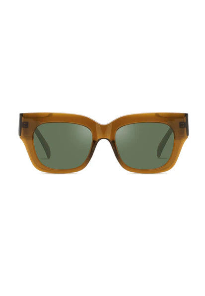 The Elia Brown sunglasses from ECO SHADES boast a rich, earthy brown frame complemented by warm green lenses, creating a classic and versatile style. The squared silhouette of Elia Brown makes it a timeless accessory that pairs well with any outfit. Named "Elia," which in Italian means "The Lord Is My God," these sunglasses are designed to provide optimal sun protection while staying true to an eco-conscious ethos. Perfect for those who appreciate a blend of tradition and innovation.