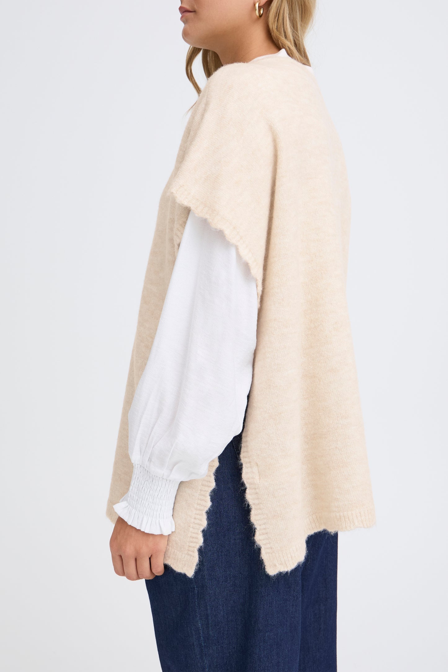 FRANSA "FRElise  Poncho" (Oatmeal Melange/Smoky Olive)