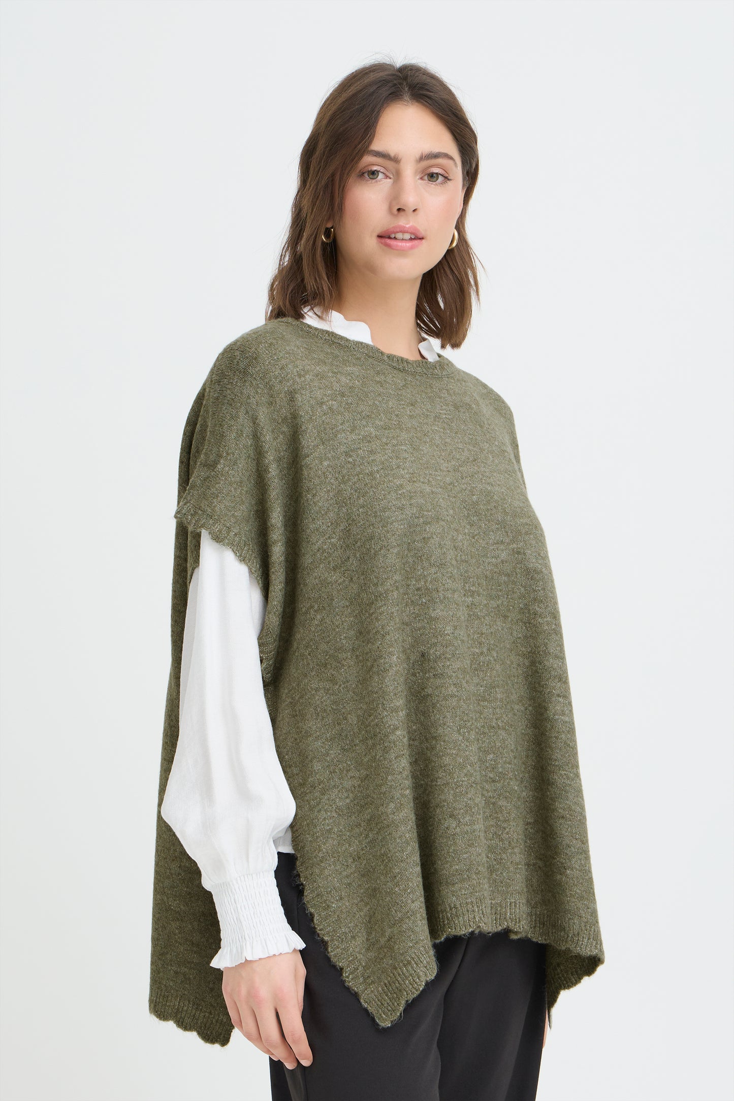 FRANSA "FRElise  Poncho" (Oatmeal Melange/Smoky Olive)