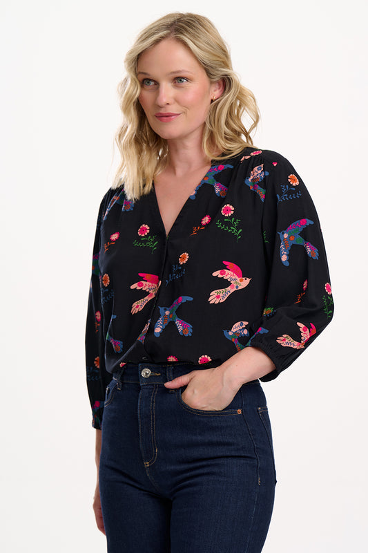 SUGARHILL "Elkie Blouse" (Black Rainbow Folk Bird)