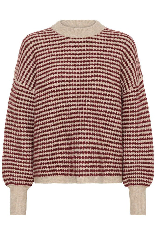 KAFFE "KAellery Knit Pullover" ( Light Grey &blue/Feather Gray Melange & Wine)