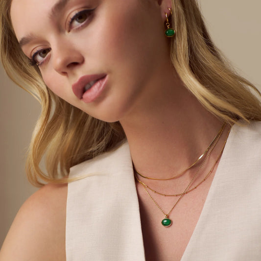 ORELIA "Semi Precious Green Pendant" (Gold)