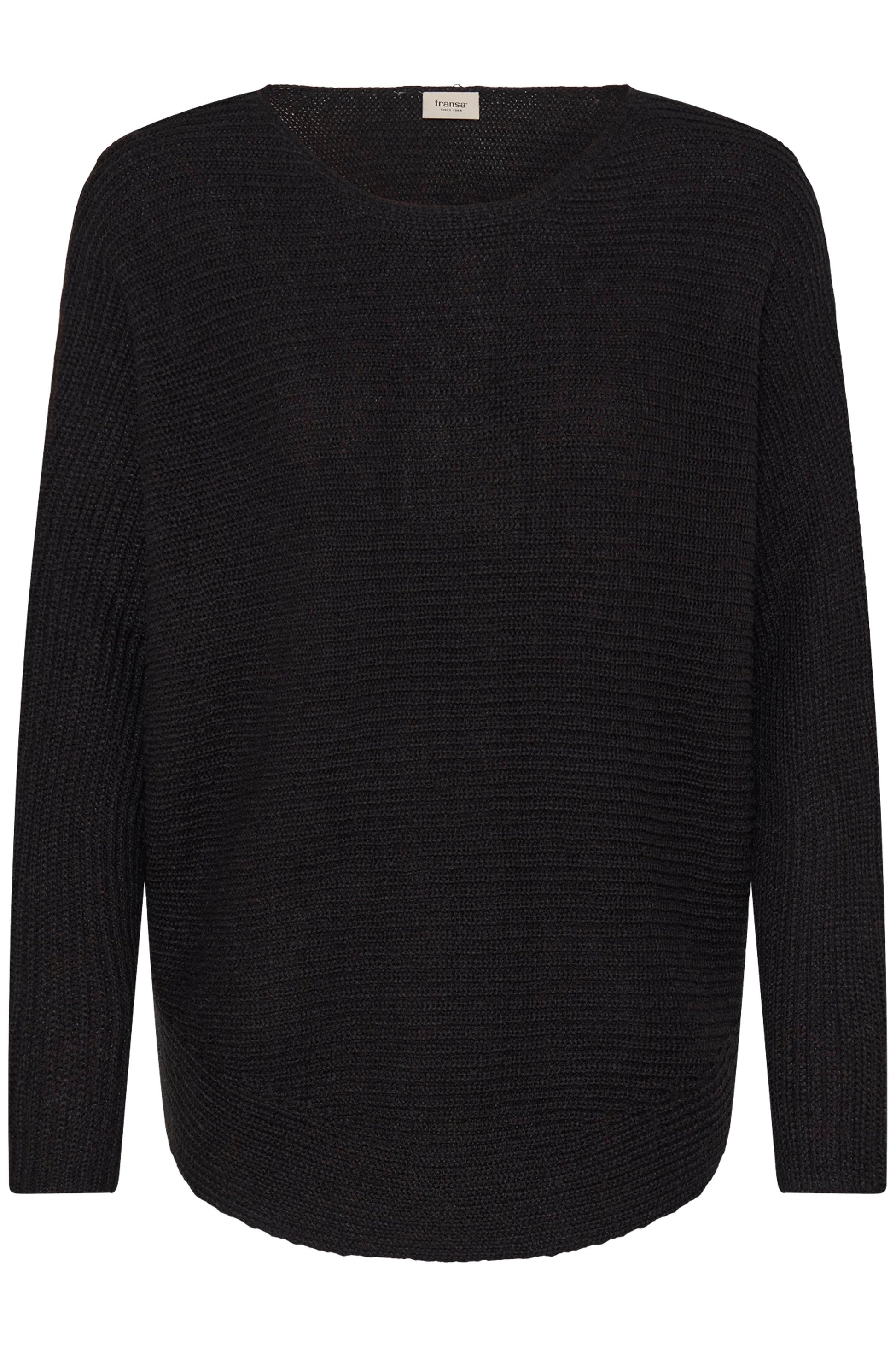 The perfect horizontal ribbed knit from FRANSA. Round at the neck with a full sleeve and rounded hem this knit is a great wardrobe staple.