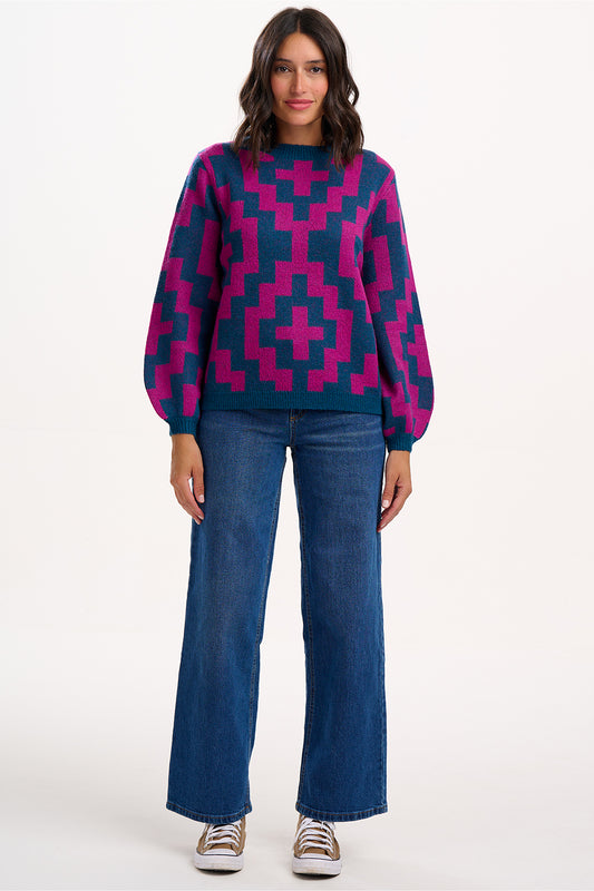 SUGARHILL "Essie Jumper " (Teal/Pink Diamond)