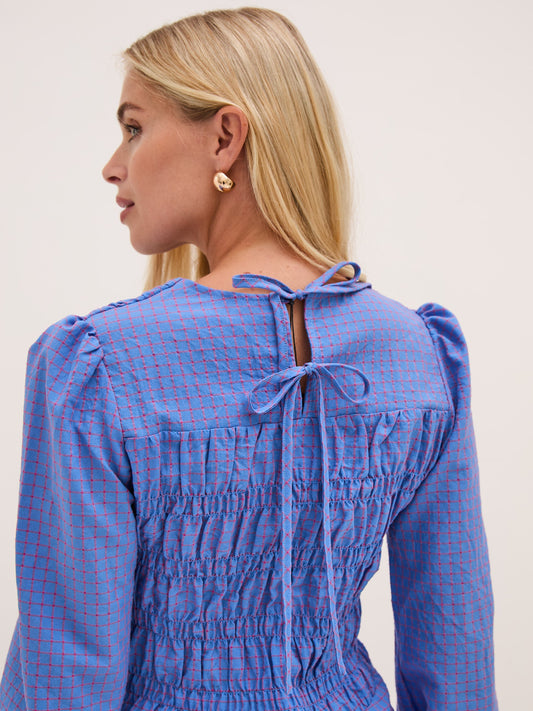 FIKA " Georgia Smocked Blouse" (Blue & Pink) - ClobR