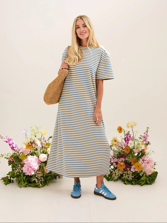 FIKA "Lennie Dress" (Cream and Blue) - ClobR
