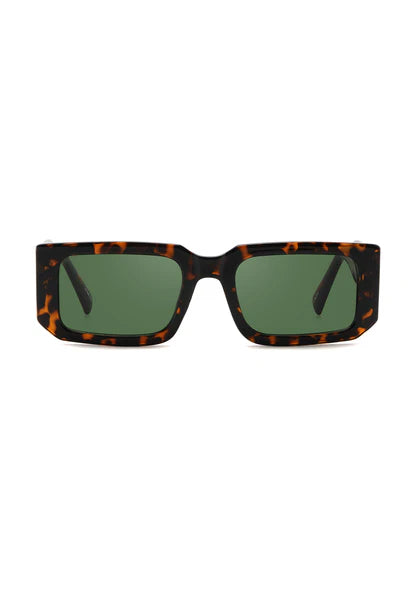 The Gallina Havana sunglasses showcase a striking Havana-patterned frame paired with rich green lenses, creating a bold yet timeless look. The rectangular shape and unique tortoiseshell design make Gallina Havana a stylish choice for those who want to stand out. Named "Gallina," meaning "hen" in Italian, these sunglasses embody a sense of protection and nurturing, making them perfect for those who appreciate both style and symbolism.
